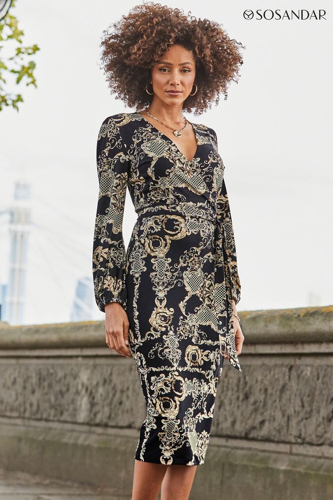 Buy Women s Black Wrap Print Casual Dresses Online Next UK