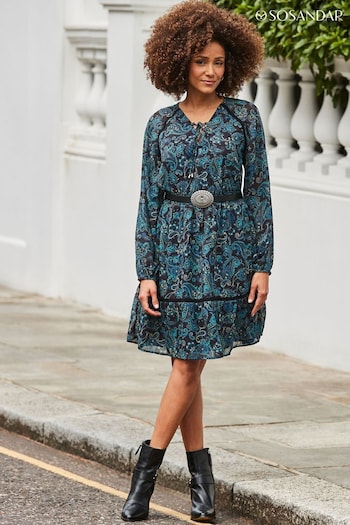 Sosandar Blue Paisley Print Fit & Flare Dress (AH4190) | £69