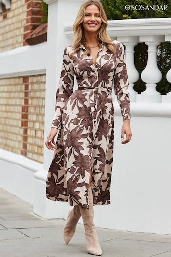 Sosandar White Floral Print Satin Midaxi Shirt Dress (AH4224) | £89