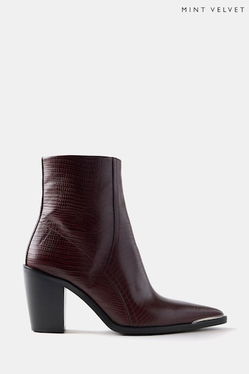 Mint Velvet Brown Oxblood Leather Ankle Boots (AH4307) | £159