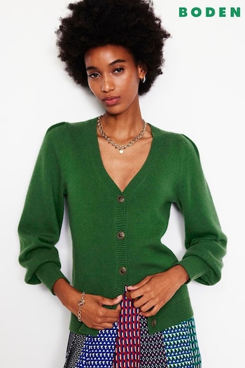 Boden Green Pleated Cashmere Cardigan (AH4339) | £230