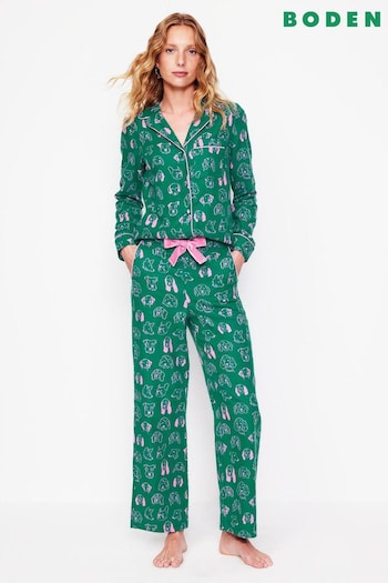 Boden Green Brushed 100% Cotton Pyjamas Shirt (AH4360) | £40