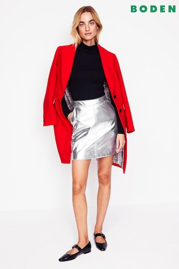 Boden Silver Metallic PU Skirt (AH4364) | £85