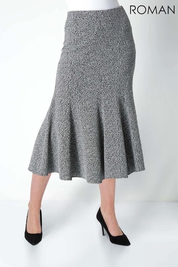 Roman Grey Flared Textured Midi Stretch Skirt (AH4465) | £38