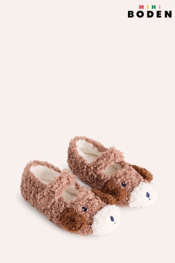 Boden Brown Dog Borg Slippers (AH4698) | £19 - £21