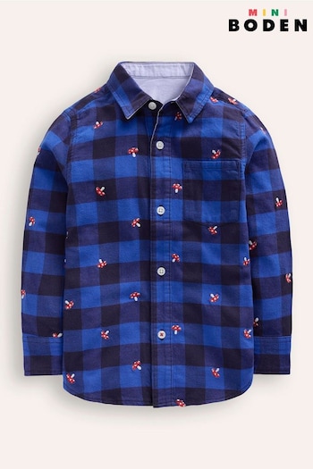 Boden Blue Toadstool Checked Cosy Cotton Shirt (AH4716) | £29 - £35