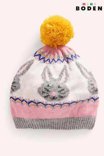 Boden Pink Bunny Fair Isle Knitted Beret Hat (AH4722) | £17 - £19