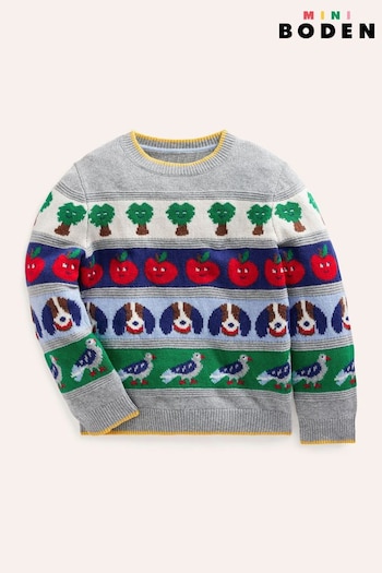 Boden Grey Dog Novelty Fair Isle Pattern Jumper (AH4776) | £37 - £42