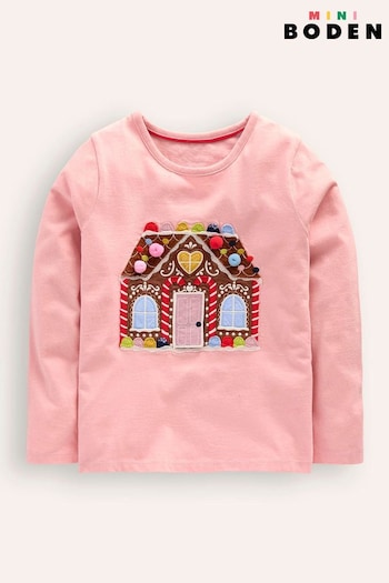 Boden Pink Festive Gingerbread Lift The Flap T-Shirt (AH4780) | £21 - £23