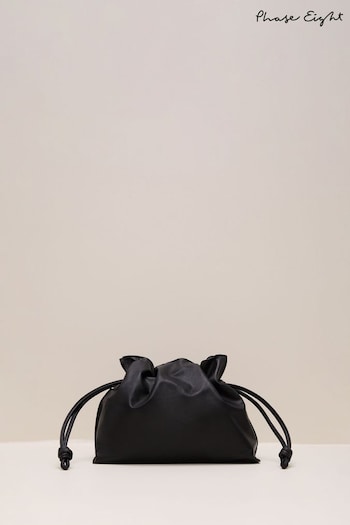 Phase Eight Black Leather Drawstring Soft Pouch Bag (AH5538) | £129