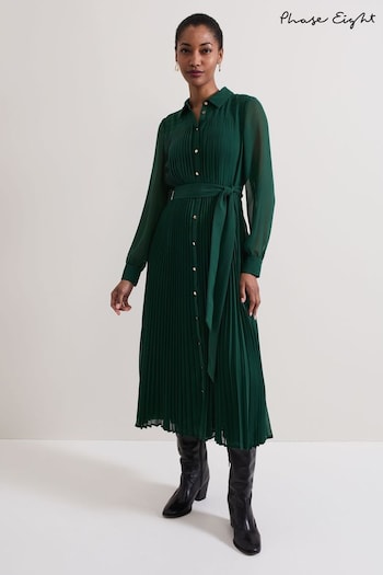 Phase Eight Green Gabriela Pleated Shirt Dress (AH5561) | £0