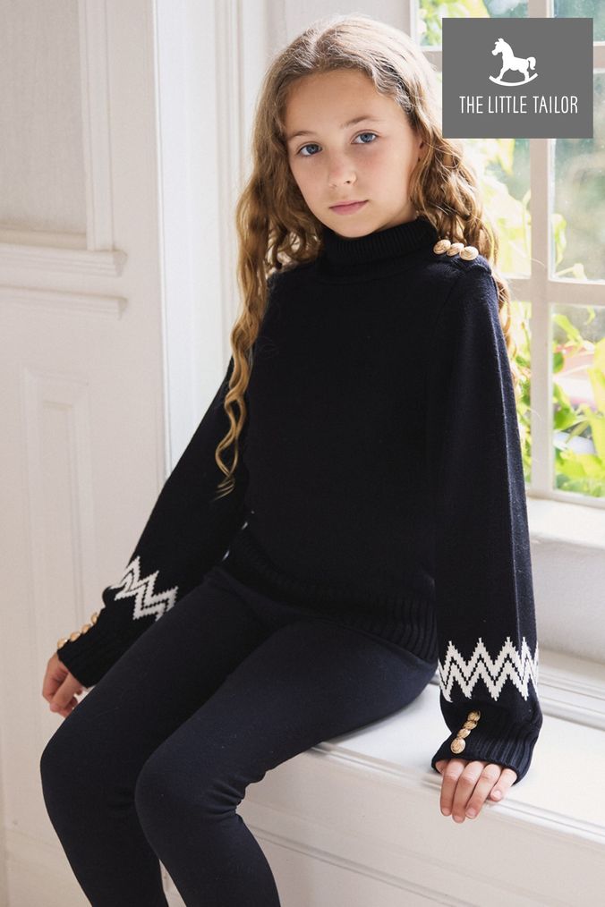Girls Black Jumpers Black Ruffle Cable Roll Neck Jumpers Next