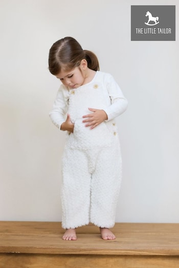 The Little Tailor Baby Cream Chunky Sherpa Fleece Dungarees and Bodysuit Set (AH6055) | £32