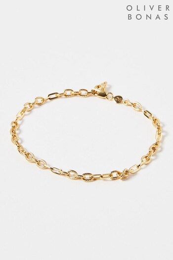 Oliver Bonas Gold Tone Iris Interest Chain Gold Plated Anklet (AH6511) | £55