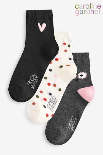 Caroline Gardner Grey Shorter Length Crew Socks with Signature Heart 3 pack (AH6521) | £14