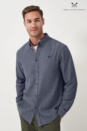 Crew Clothing Company Blue 100% Cotton Long Sleeve Herringbone Flannel Shirt (AH6589) | £65