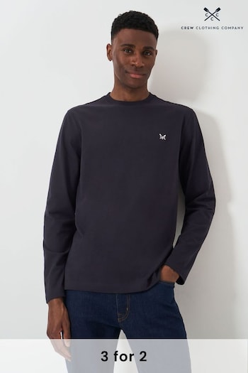 Crew Clothing Company Grey Plain Long Sleeve 100% Cotton T-Shirt (AH6594) | £35