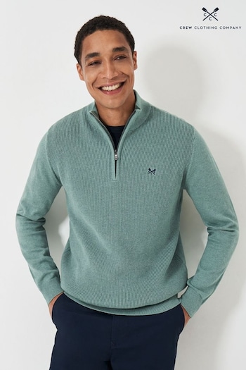 Crew Clothing Company Green Brioche Rib Half Zip Knit Jumper (AH6635) | £75