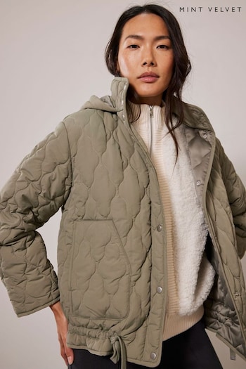 Mint Velvet Green Quilted Hooded Jacket (AH7086) | £165