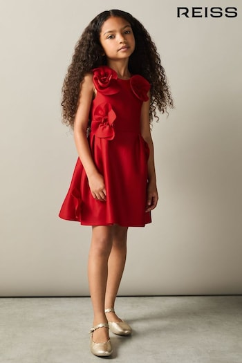 Reiss Red Polliana 9-13 yrs Scuba 3D-Flowers Flared Dress (AH9232) | £55