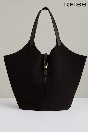 Reiss Chocolate Lyra Leather And Suede Tote Bag (AH9238) | £268