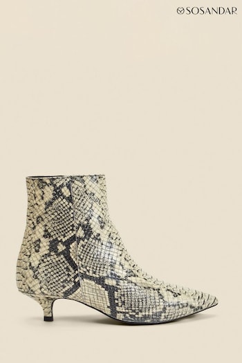 Sosandar Natural Snake Print Leather Kitten Heel Ankle Boots (AH9264) | £119