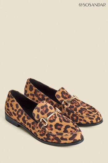 Sosandar Brown Leopard Print Snaffle Trim Mule Loafers (AH9276) | £59