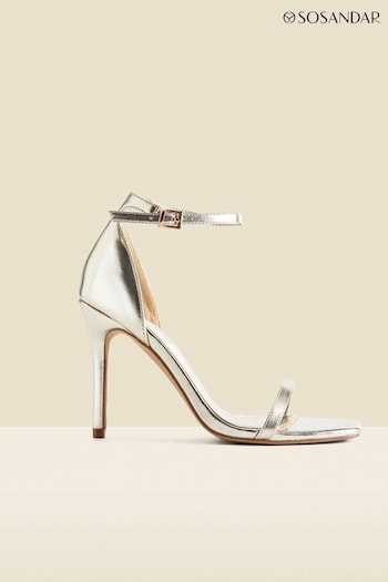 Sosandar Gold Faux Leather Square Toe Barely There Sandals (AH9300) | £49