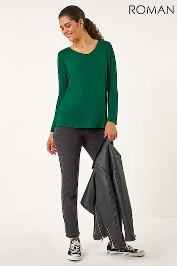 Roman Green V-Neck Tunic Stretch Top (AH9819) | £32