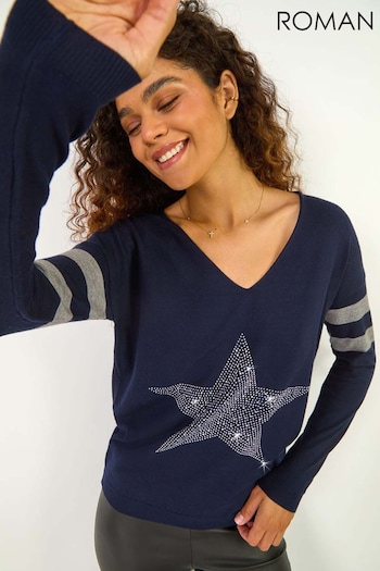 Roman Blue Star Embellished Knit Jumper (AH9845) | £40