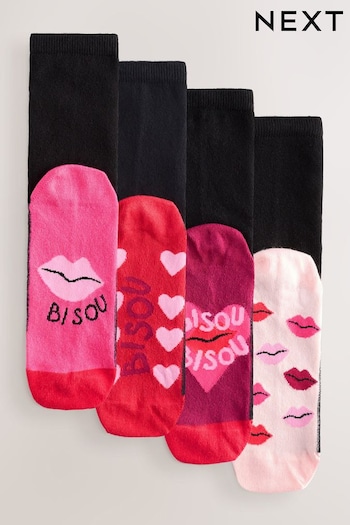 Bisou Slogan Footbed Ankle Socks 4 Pack (AJ0052) | £10