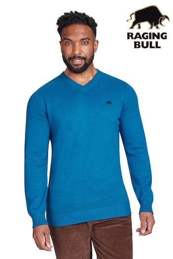 Raging Bull Blue Classic V-Neck Knit Jumper (AJ0132) | £80 - £90