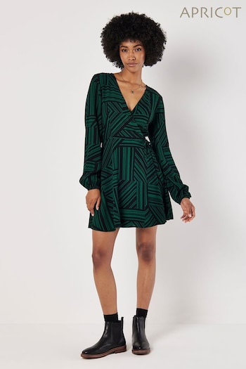 Apricot Green Barcode Print Wrap Dress (AJ0173) | £46