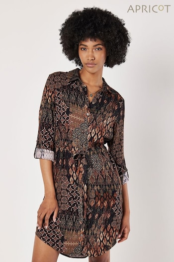 Apricot Black Ikat Patchwork Shirt Dress (AJ0176) | £35