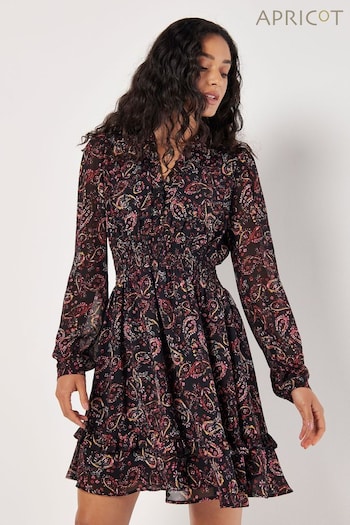 Apricot Pink Painterly Paisley Smock Frill Dress (AJ0178) | £35