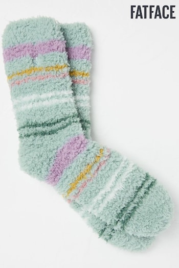 FatFace Green Fluffy Stripe Socks (AJ0238) | £10.50