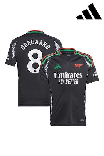 adidas Black Odegaard - 8 Kids Arsenal Away 2024-25 Shirt With Saka 7 Printing (AJ1719) | £70