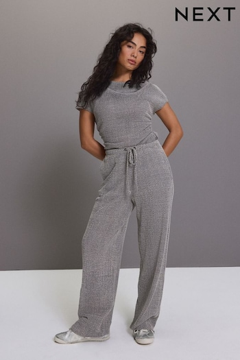 Grey Wide Leg Drawstring Textured Trousers (AJ2042) | £36