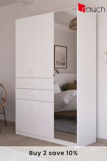 Rauch White Laika Wood and Mirror Semi Fitted 5 Door, 2 Drawer Wardrobe (AJ2252) | £795