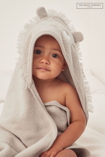 The White Company Natural 100% Organic Cotton Lion Print Hooded Towel (AJ2570) | £28