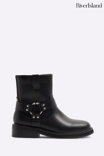 River Island Black Biker Ankle Boots (AJ3488) | £48