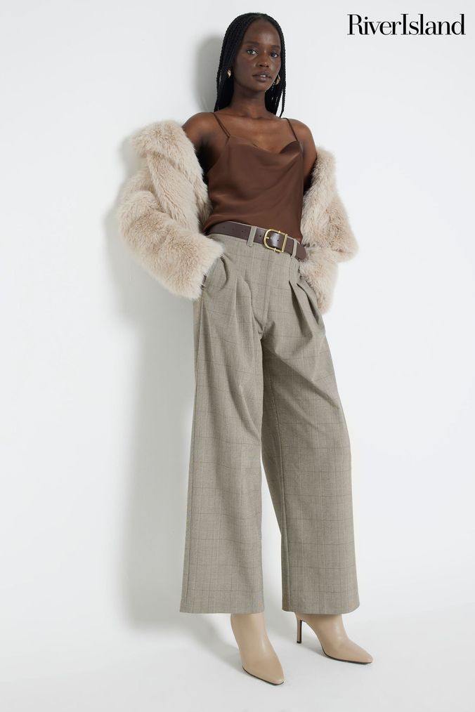 Buy Women s Check Tartan Regular Wide Leg Trousers Online Next UK