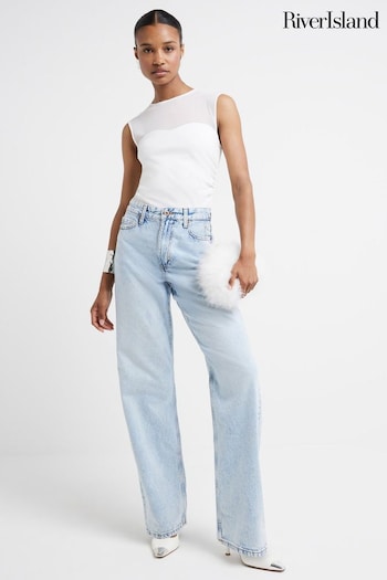 River Island Blue High Rise Relaxed Straight 100% Cotton Jeans (AJ3511) | £42