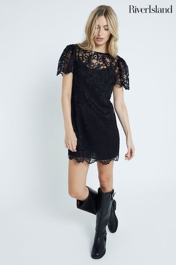 River Island Black Mini Lace Shift Dress (AJ3543) | £46