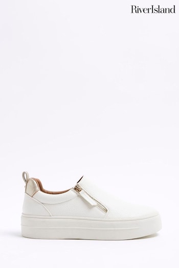 River Island White Wide Fit Laceless Platform Trainers (AJ3559) | £36