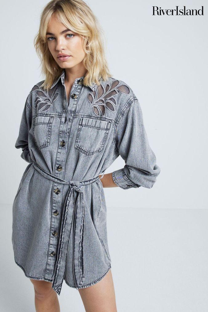 Buy Women s 12 River Island Chi Chi London Denim Long Sleeve Dresses Online ArvindShops