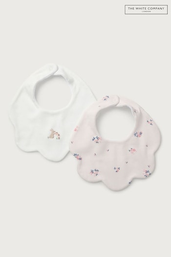 The White Company 100% Organic Cotton Hattie Floral & Bunny Scallop White Bibs 2 Pack (AJ3786) | £16