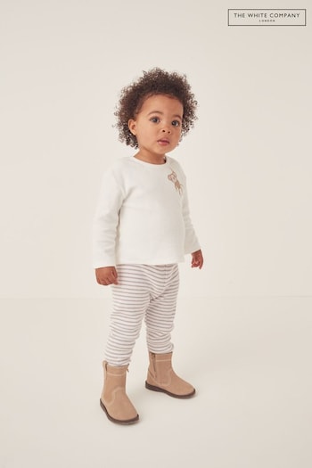 The White Company 100% Organic Cotton Terry Little Monkey Sweatshirt & Leggings White Set (AJ3787) | £34