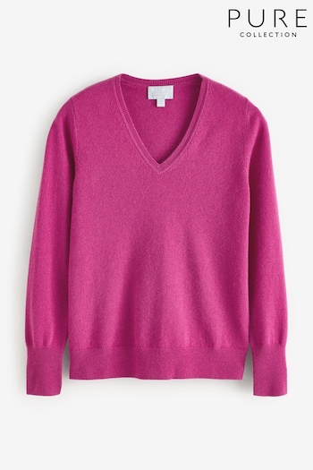 Pure Collection Pink Cashmere V-Neck Jumper (AJ4326) | £140