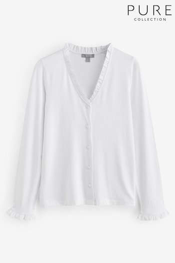 Pure Collection Frill Neck Jersey White Shirt (AJ4333) | £65